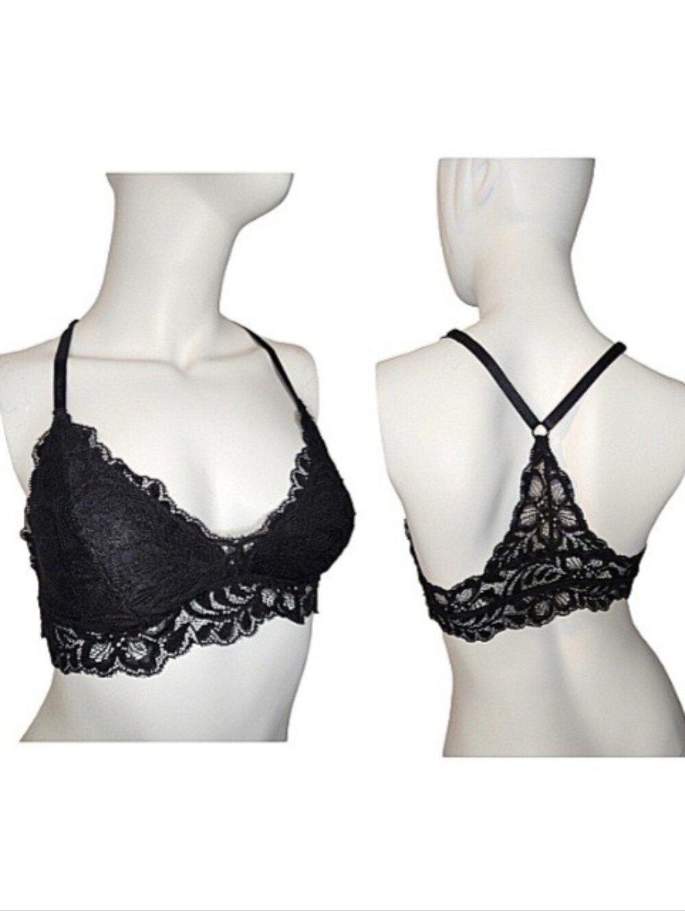 Black Lace Bralette with Decorative Strappy Back Size S